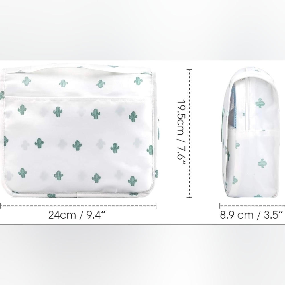 Narwey Small Hanging Travel Toiletry Bag, White And Cactus. New - Picture 5 of 5